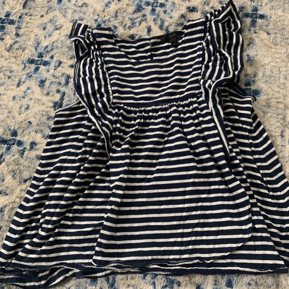 Jcrew Navy and White striped shirt with ruffles